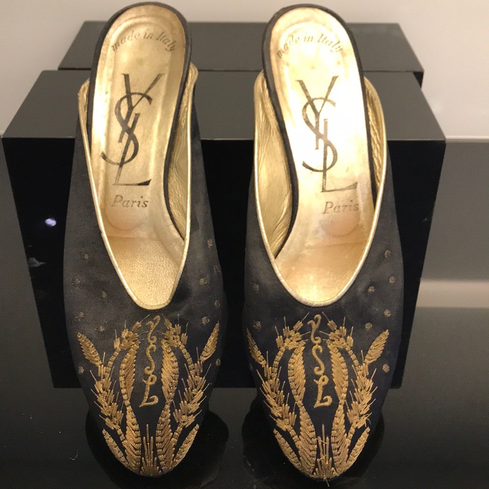 Vintage Monogrammed Yves Saint Laurent Mules
